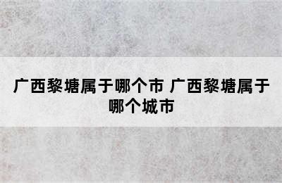 广西黎塘属于哪个市 广西黎塘属于哪个城市